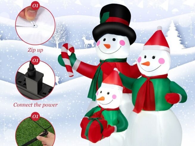 Inflatable Snowman Family Christmas Decoration with LED Lights 200cm