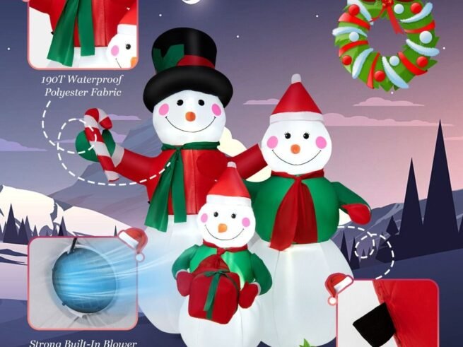 Inflatable Snowman Family Christmas Decoration with LED Lights 200cm