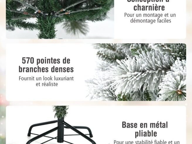 Artificial Snowy Christmas Tree 180 cm Longiform 570 Branches Metal Stand