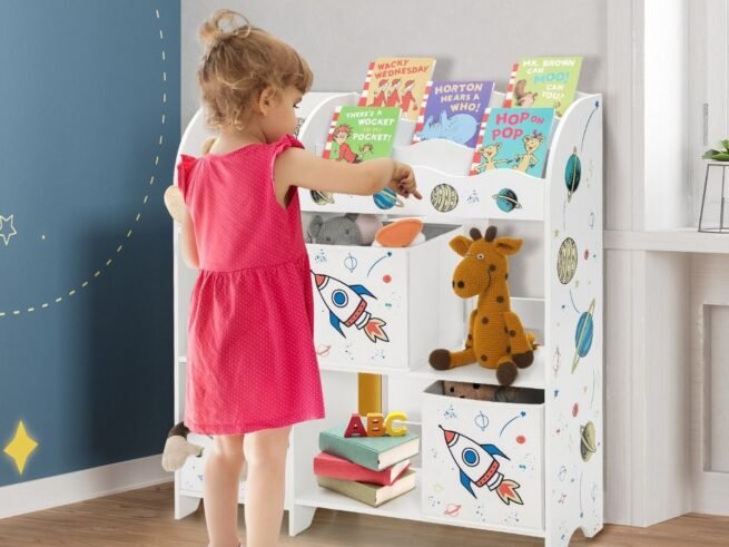 Kids Storage Unit for Toys and Books with 2 Drawers in Aviation Theme