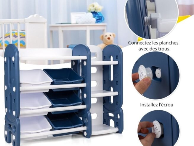 Storage Unit for Books and Toys with Bookcase - 6 Bins + 3 Rounded Corner Tiers