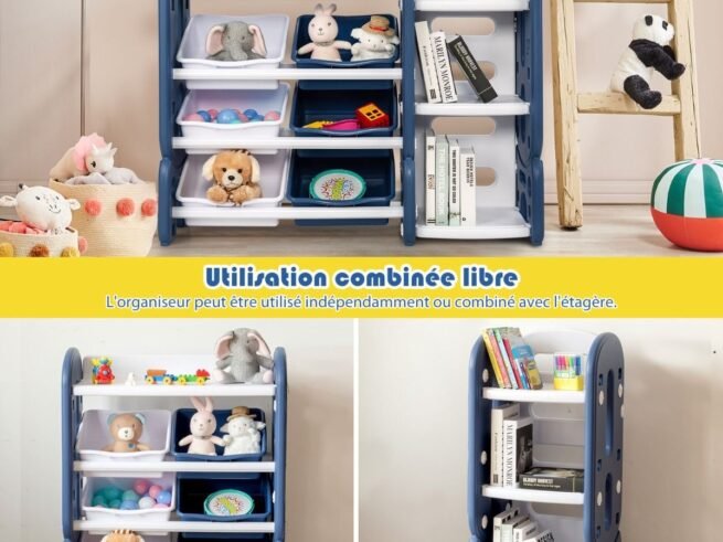 Storage Unit for Books and Toys with Bookcase - 6 Bins + 3 Rounded Corner Tiers