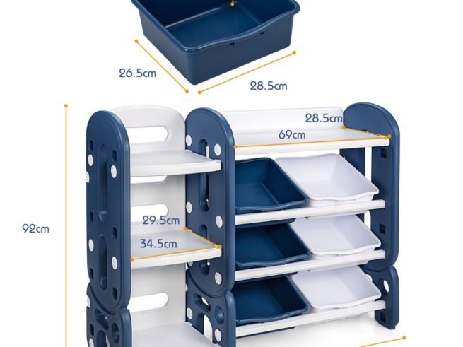 Storage Unit for Books and Toys with Bookcase - 6 Bins + 3 Rounded Corner Tiers