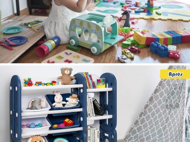 Storage Unit for Books and Toys with Bookcase - 6 Bins + 3 Rounded Corner Tiers