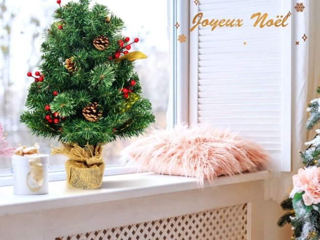 Mini Artificial Table Christmas Tree 60CM 34 Branches Burlap