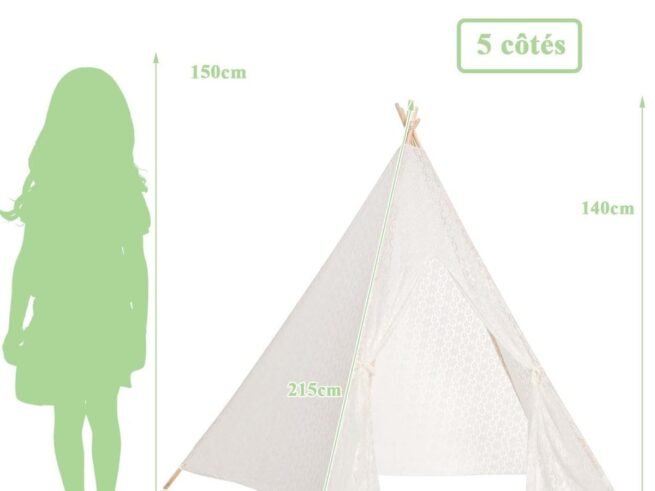 Large Teepee Playhouse Children's Play Tent Princess Style Lace String Lights