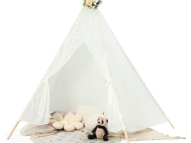 Large Teepee Playhouse Children's Play Tent Princess Style Lace String Lights