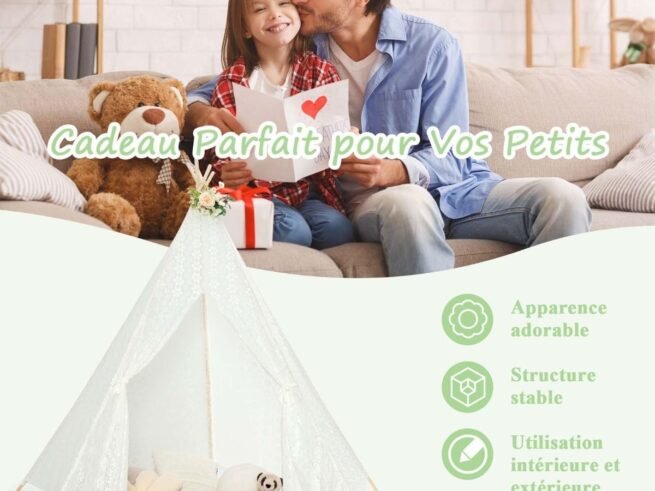 Large Teepee Playhouse Children's Play Tent Princess Style Lace String Lights