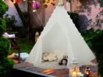 Large Teepee Playhouse Children's Play Tent Princess Style Lace String Lights