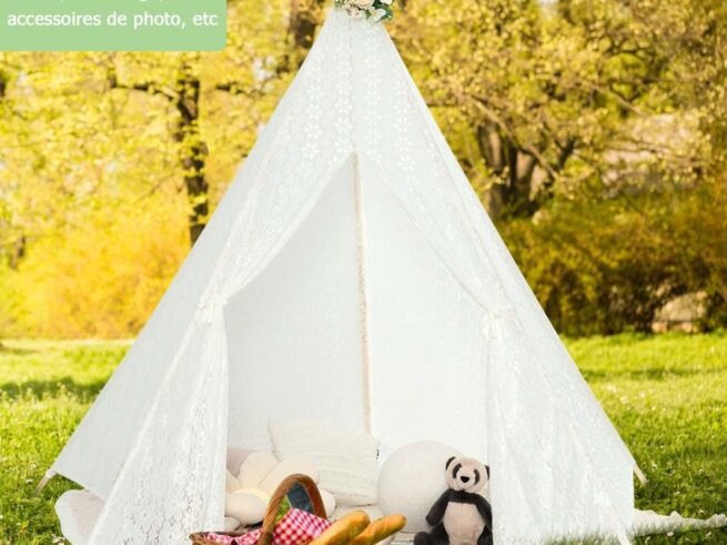 Large Teepee Playhouse Children's Play Tent Princess Style Lace String Lights