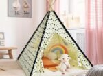 Children's Tepee Playhouse Play Tent Folding Wigwam Canvas Floor Mat