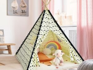 Children's Tepee Playhouse Play Tent Folding Wigwam Canvas Floor Mat