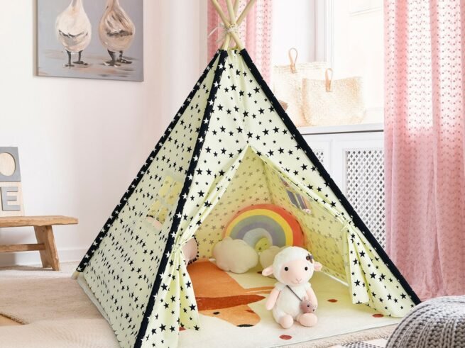 Children's Tepee Playhouse Play Tent Folding Wigwam Canvas Floor Mat