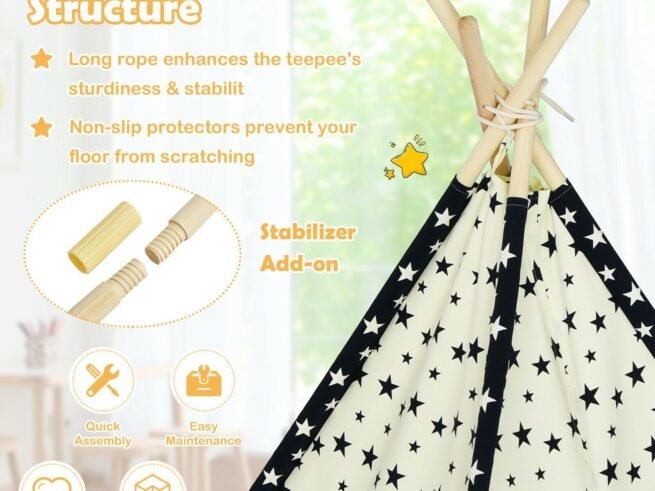 Children's Tepee Playhouse Play Tent Folding Wigwam Canvas Floor Mat