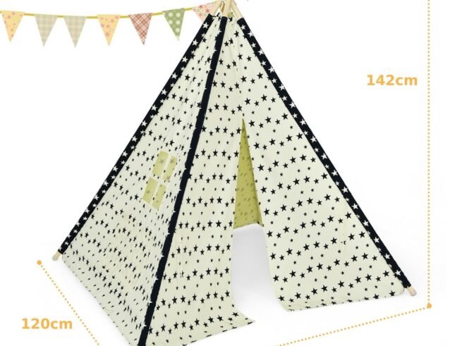 Children's Tepee Playhouse Play Tent Folding Wigwam Canvas Floor Mat