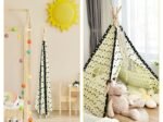 Children's Tepee Playhouse Play Tent Folding Wigwam Canvas Floor Mat