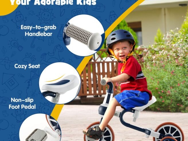 4-in-1 Multifunctional Kids Training Balance Trike wih Adjustable Push Handle