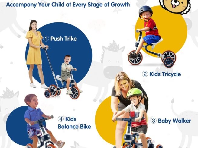 4-in-1 Multifunctional Kids Training Balance Trike wih Adjustable Push Handle