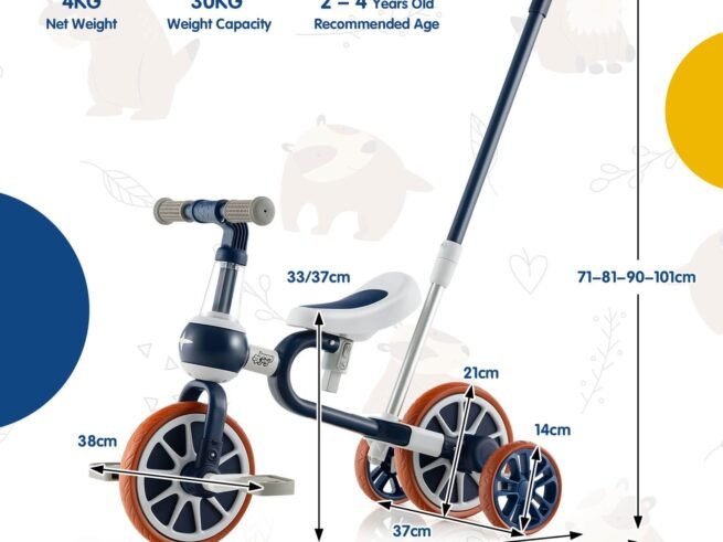 4-in-1 Multifunctional Kids Training Balance Trike wih Adjustable Push Handle