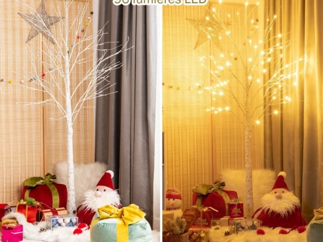 Artificial Warm White Birch Christmas Tree 180cm with 96 LED Lights