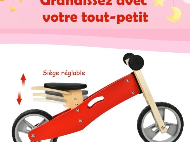 2-in-1 Wooden Tricycle and Balance Bike with Adjustable Seat Shockproof from 18 Months