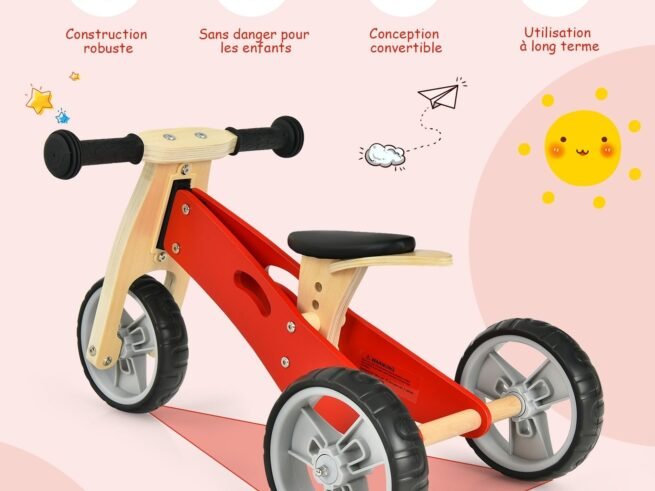 2-in-1 Wooden Tricycle and Balance Bike with Adjustable Seat Shockproof from 18 Months