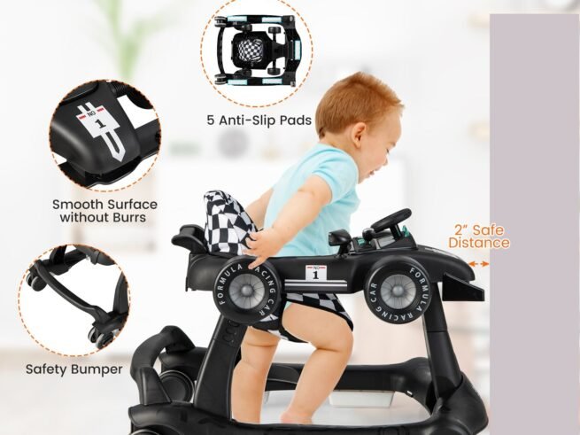 Foldable Baby Walker 4 in 1 Pusher Adjustable Height and Speed Music Box with Light