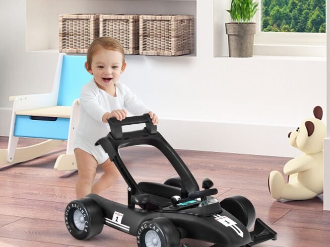 Foldable Baby Walker 4 in 1 Pusher Adjustable Height and Speed Music Box with Light