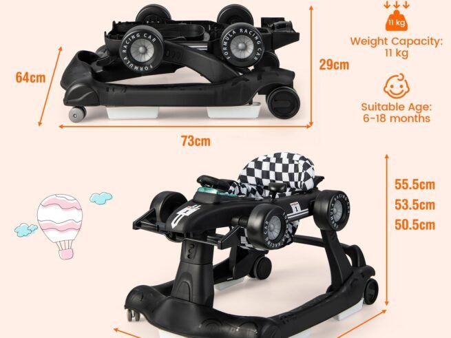 Foldable Baby Walker 4 in 1 Pusher Adjustable Height and Speed Music Box with Light