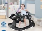 Foldable Baby Walker 4 in 1 Pusher Adjustable Height and Speed Music Box with Light