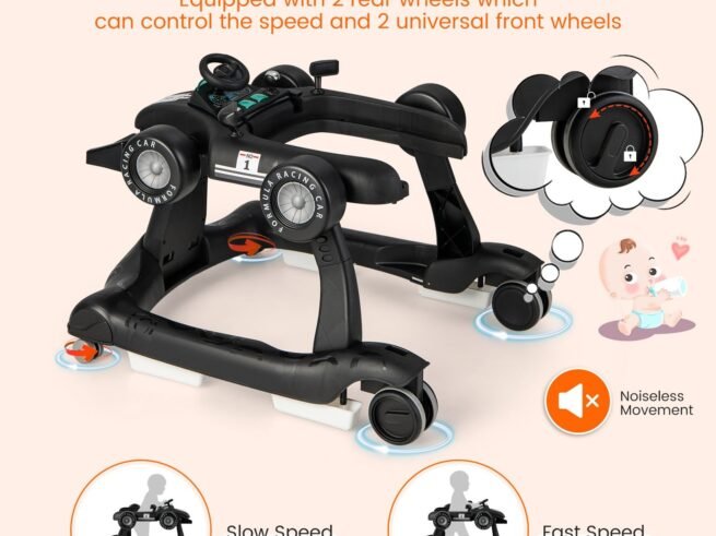 Foldable Baby Walker 4 in 1 Pusher Adjustable Height and Speed Music Box with Light