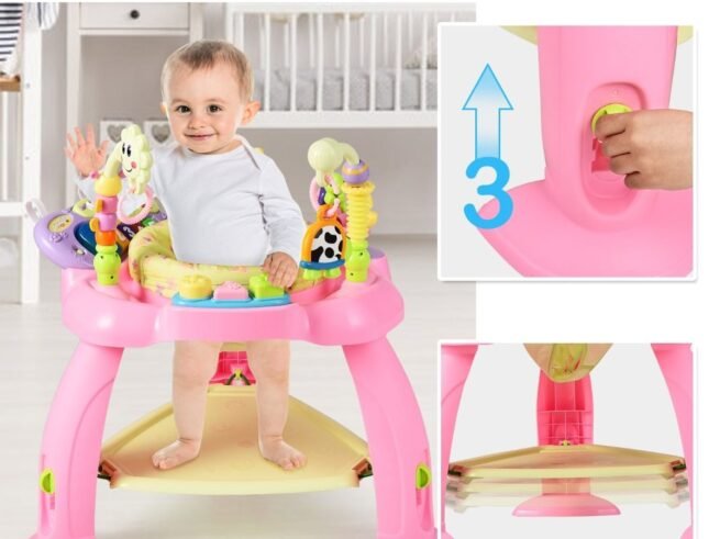2 in 1 Scalable Baby Musical Walker Activity Table 360° Swivel Seat 3 Adjustable Heights