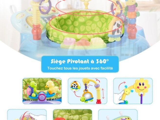 2 in 1 Scalable Baby Musical Walker Activity Table 360° Swivel Seat 3 Adjustable Heights