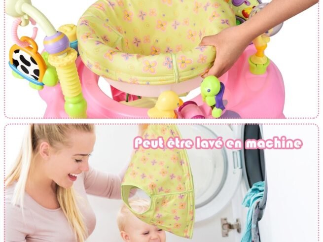 2 in 1 Scalable Baby Musical Walker Activity Table 360° Swivel Seat 3 Adjustable Heights