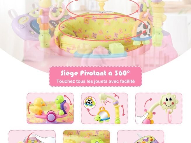 2 in 1 Scalable Baby Musical Walker Activity Table 360° Swivel Seat 3 Adjustable Heights