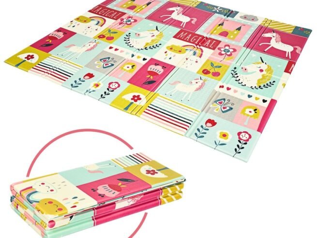 Foldable Baby Play Mat with Unicorn and Pony Image in Non-Toxic XPE Foam