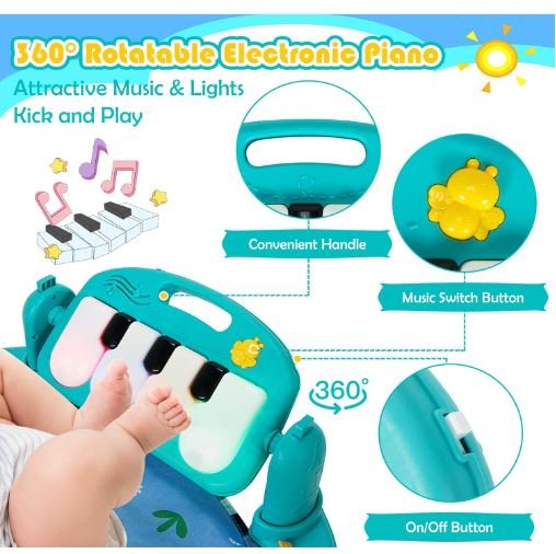 Musical Activity Mat for Baby Swivel Piano, Music and Light, 4 Toys