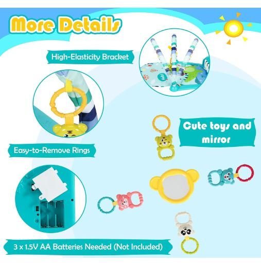 Musical Activity Mat for Baby Swivel Piano, Music and Light, 4 Toys