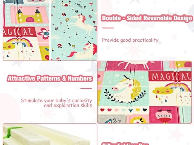 Foldable Baby Play Mat with Unicorn and Pony Image in Non-Toxic XPE Foam