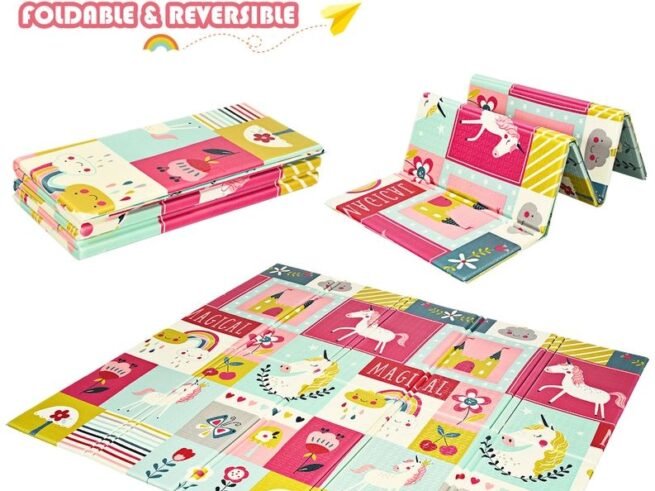 Foldable Baby Play Mat with Unicorn and Pony Image in Non-Toxic XPE Foam