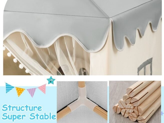 Children's Playhouse Play Tent Cotton Princess Style Hut Beige