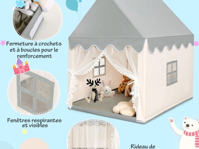 Children's Playhouse Play Tent Cotton Princess Style Hut Beige
