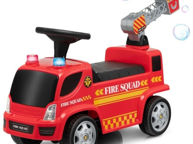 Ride On Fire Truck for Children 18-36 Months Luminous Bubble Machine Sound Siren Music