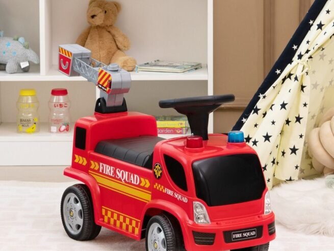 Ride On Fire Truck for Children 18-36 Months Luminous Bubble Machine Sound Siren Music