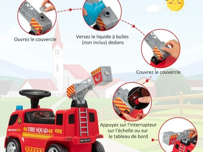 Ride On Fire Truck for Children 18-36 Months Luminous Bubble Machine Sound Siren Music