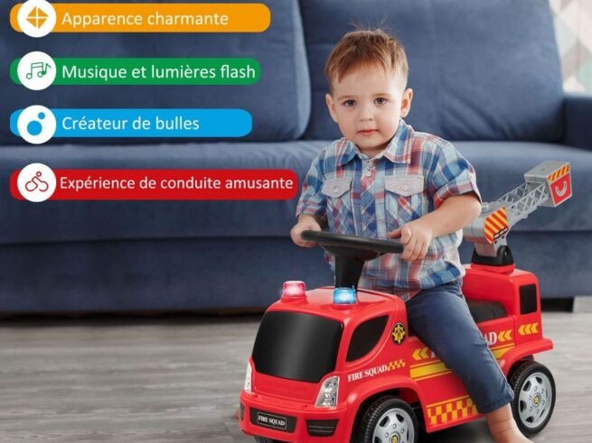 Ride On Fire Truck for Children 18-36 Months Luminous Bubble Machine Sound Siren Music