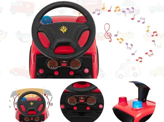 Ride On Fire Truck for Children 18-36 Months Luminous Bubble Machine Sound Siren Music