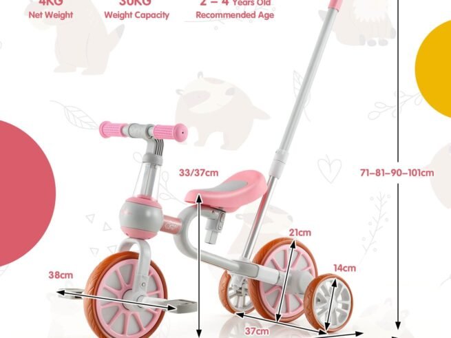4-in-1 Multifunctional Kids Training Balance Trike Tricycle Adjustable Push Handle