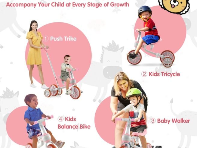 4-in-1 Multifunctional Kids Training Balance Trike Tricycle Adjustable Push Handle